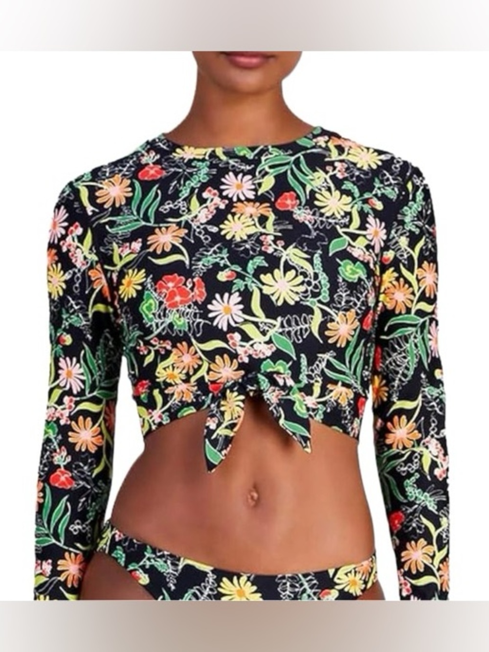 Kate Spade Large Rooftop Floral Swim Rash Guard Long Sleeve Cropped Beach Resort